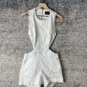 3x1‎ NYC Romper Womens Medium White Cutout Denim Zip Up Shorts Made In Italy